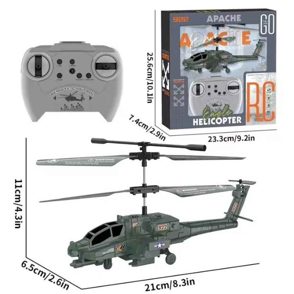 Helicopter Rc Apache 922 with Lights New DESIGN Recharge Battery Included